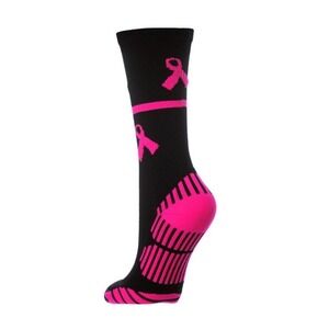 C.S.I. Breast Cancer Awareness Ribbons Athletic Crew Socks Black Pink Womens